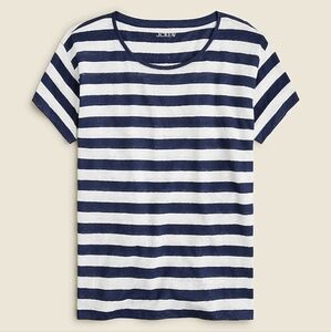 J.Crew Relaxed Linen T- Shirt Navy and White Stripe